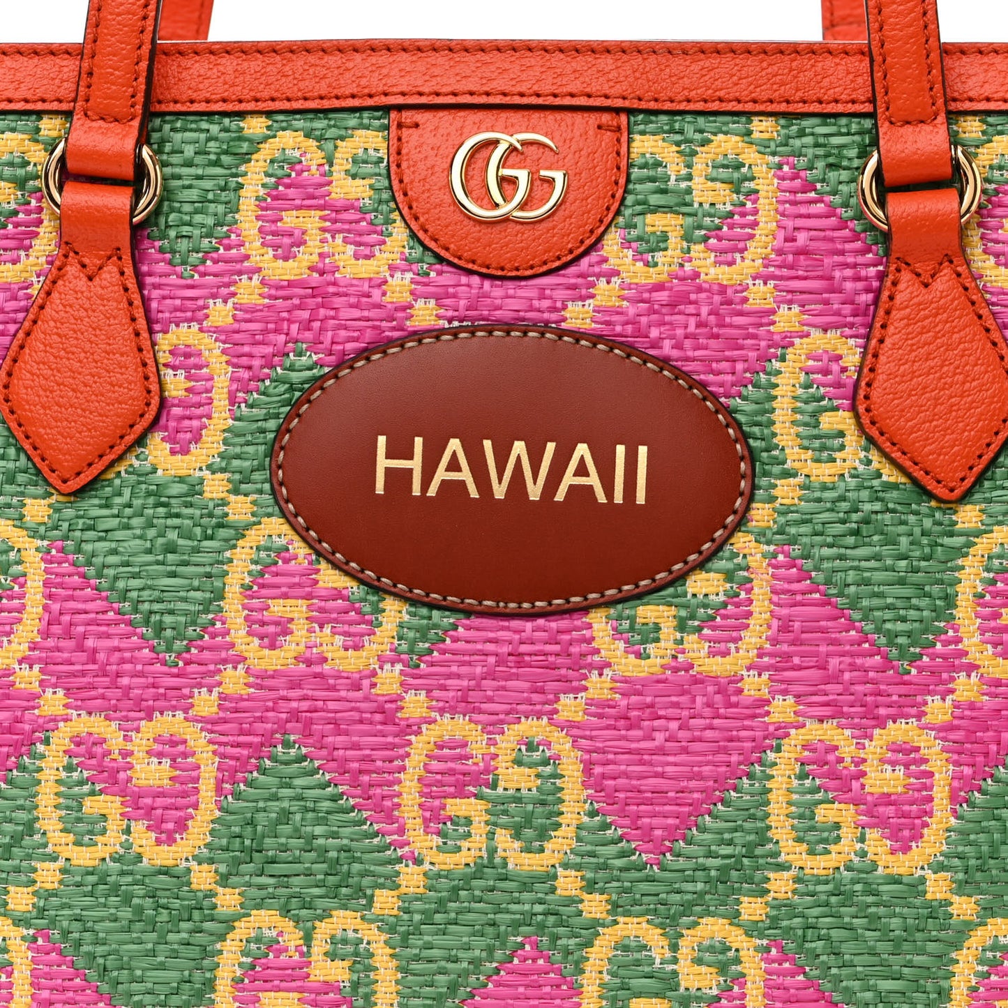 Straw Textured Dollar Calfskin Hawaii Medium Ophidia Shopping Tote New Shamarock Magenta Bright Yellow Deep Orange Peanut Brown