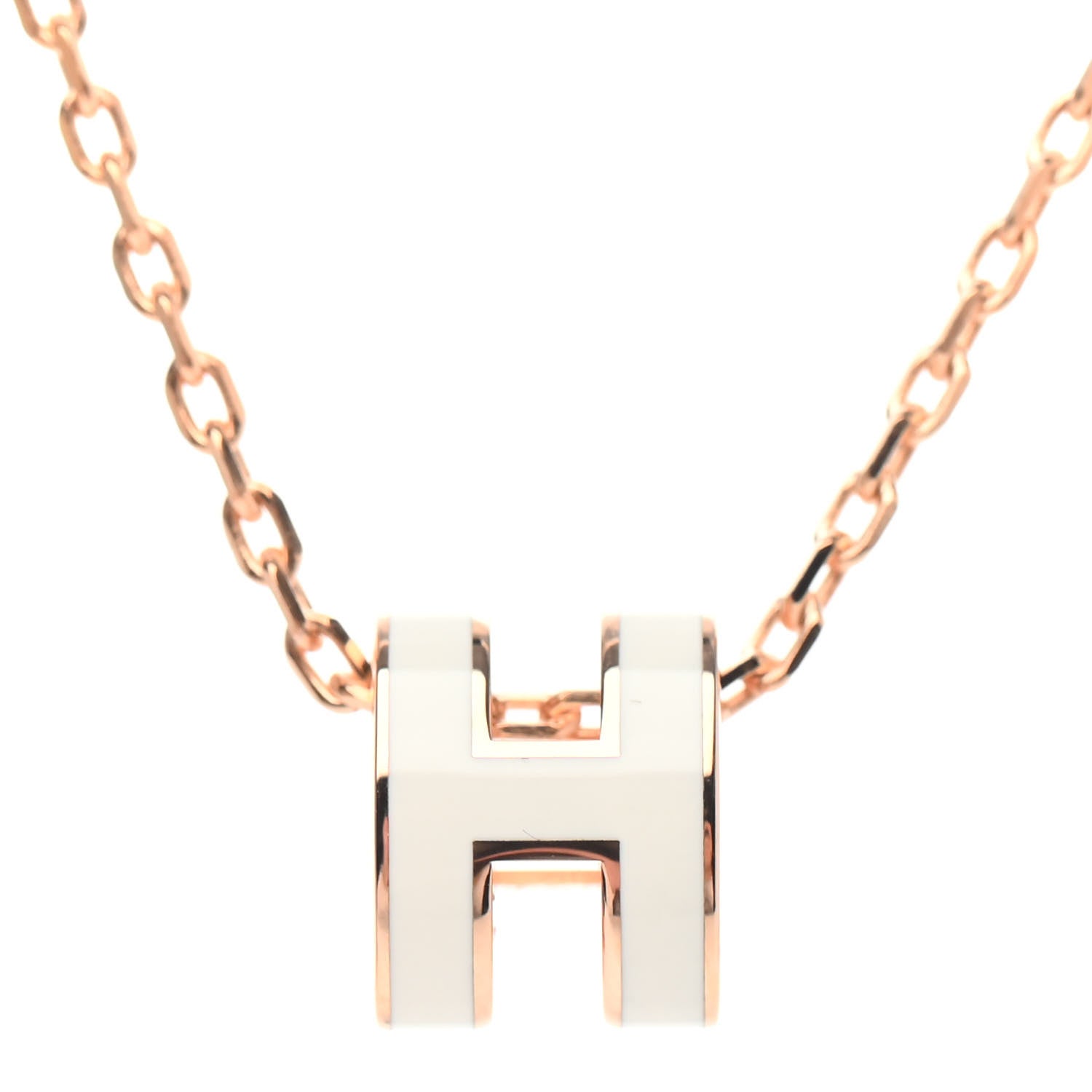 Hermes Lacquered Rose Gold Mini Pop H Pendant Necklace White 3 of 4