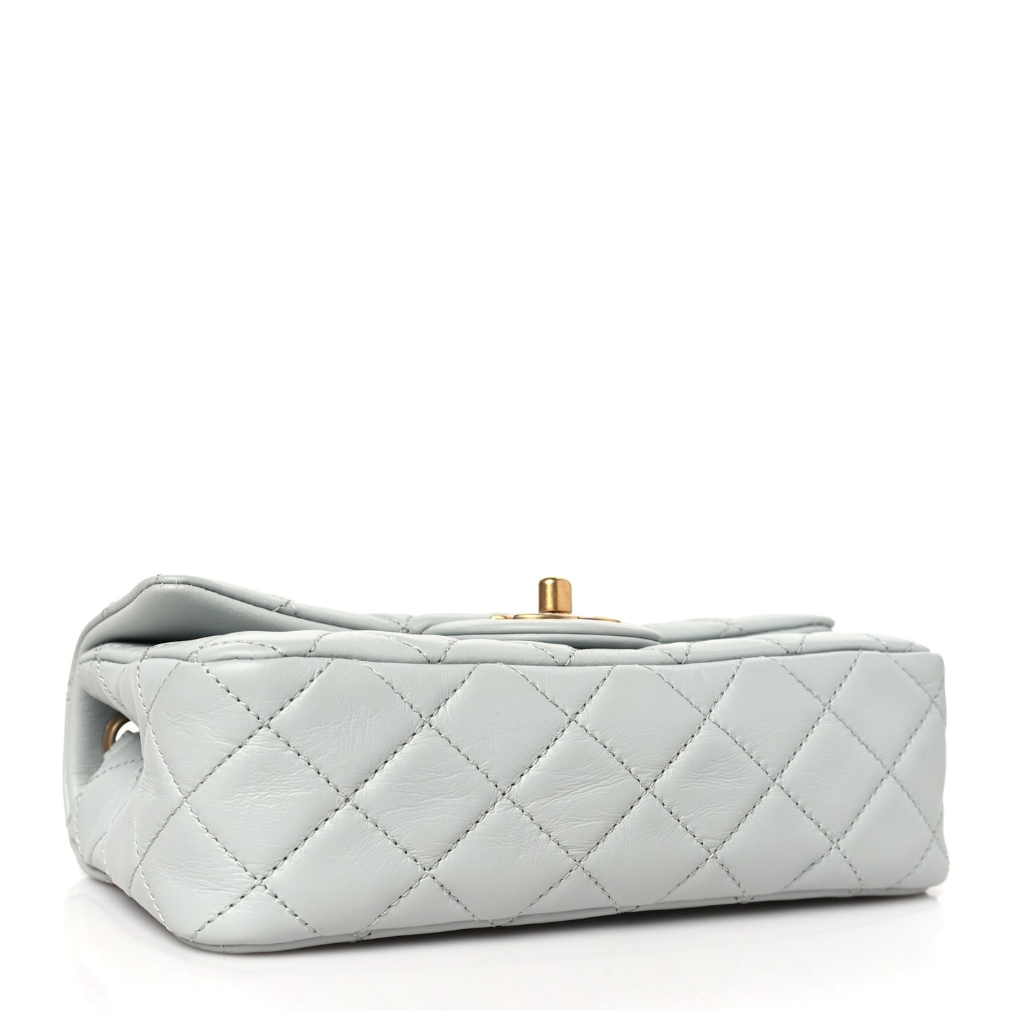 Lambskin Quilted Mini Rectangular Pearl Crush Flap Grey