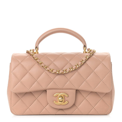 Chanel Lambskin Quilted Mini Top Handle Rectangular Flap Beige 1 of 9