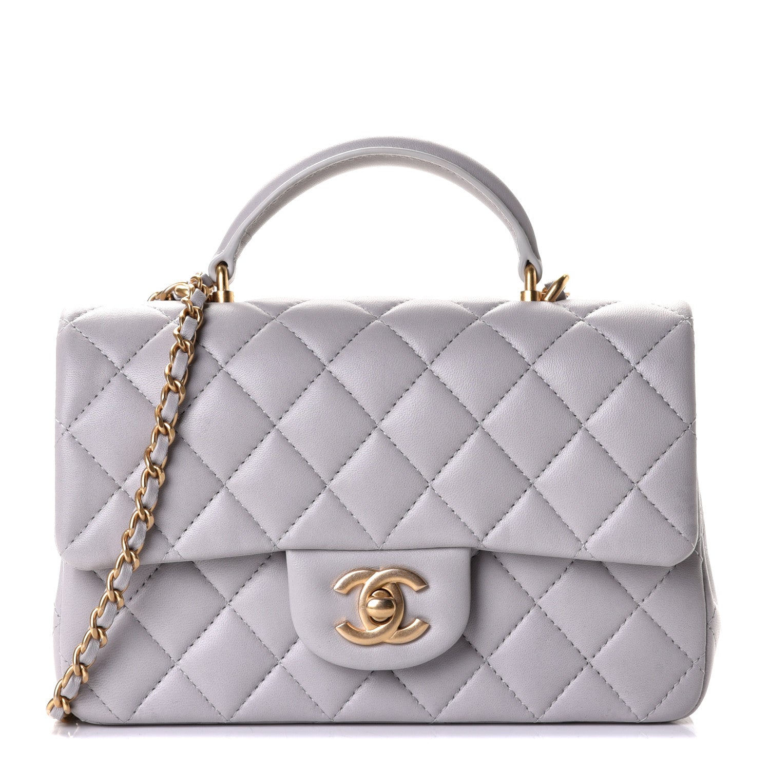 Chanel Lambskin Quilted Mini Top Handle Rectangular Flap Grey 1 of 4