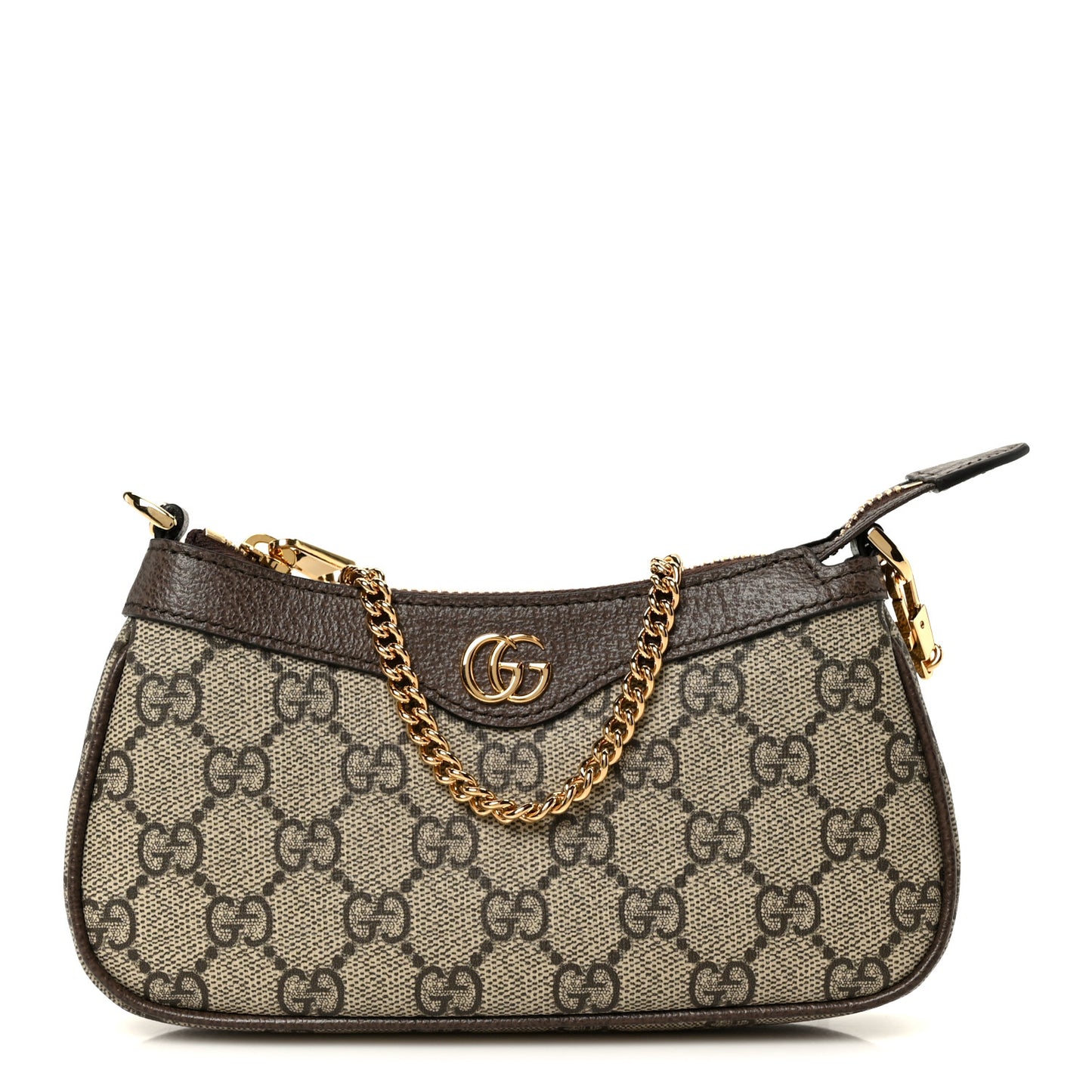 GG Supreme Monogram Textured Dollar Calfskin Mini Ophidia Chain Bag Beige Ebony