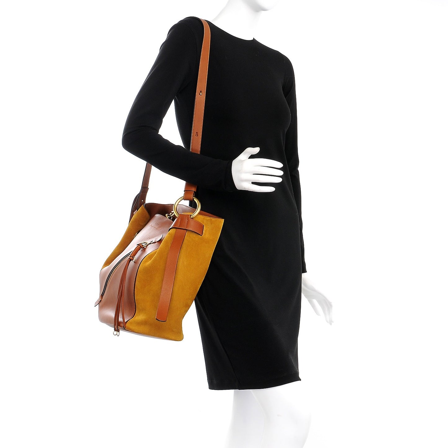 Smooth Calfskin Suede Medium Myer Double Carry Bag Caramel