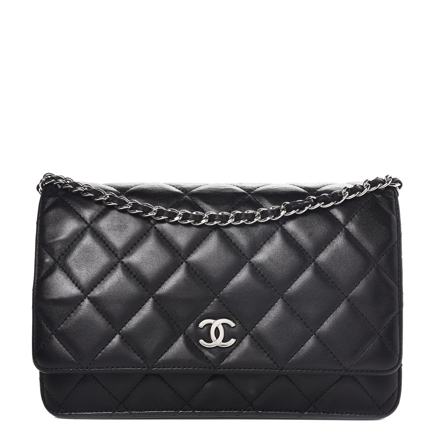 Lambskin Quilted Wallet On Chain WOC Black