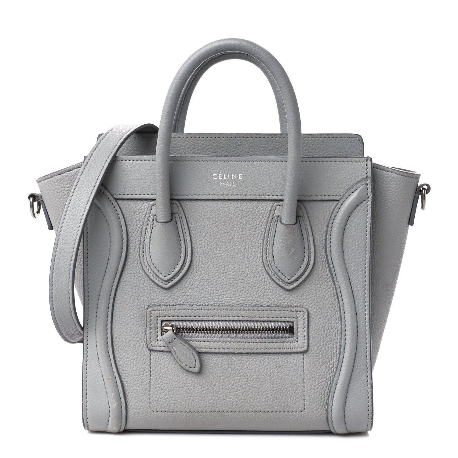 Celine Drummed Calfskin Nano Luggage Pearl Blue 1 of 10