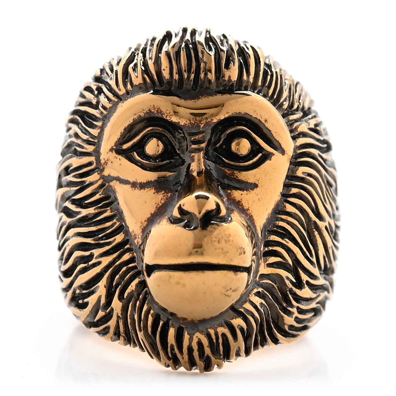 Gucci Metal Monkey Head Ring L Aged Gold 1 of 6