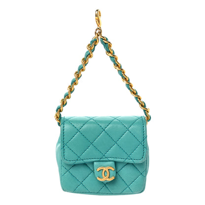 Chanel Lambskin Quilted Mini Pouch Bag Charm Keychain Turquoise 1 of 16