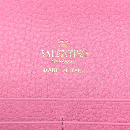 Valentino Garavani Pebbled Calfskin Rockstud Flip Lock Wallet On Chain Dawn Pink 5 of 9