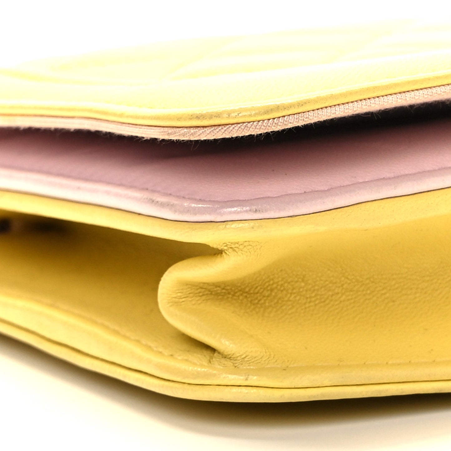 Lambskin Quilted Wallet on Chain WOC Yellow