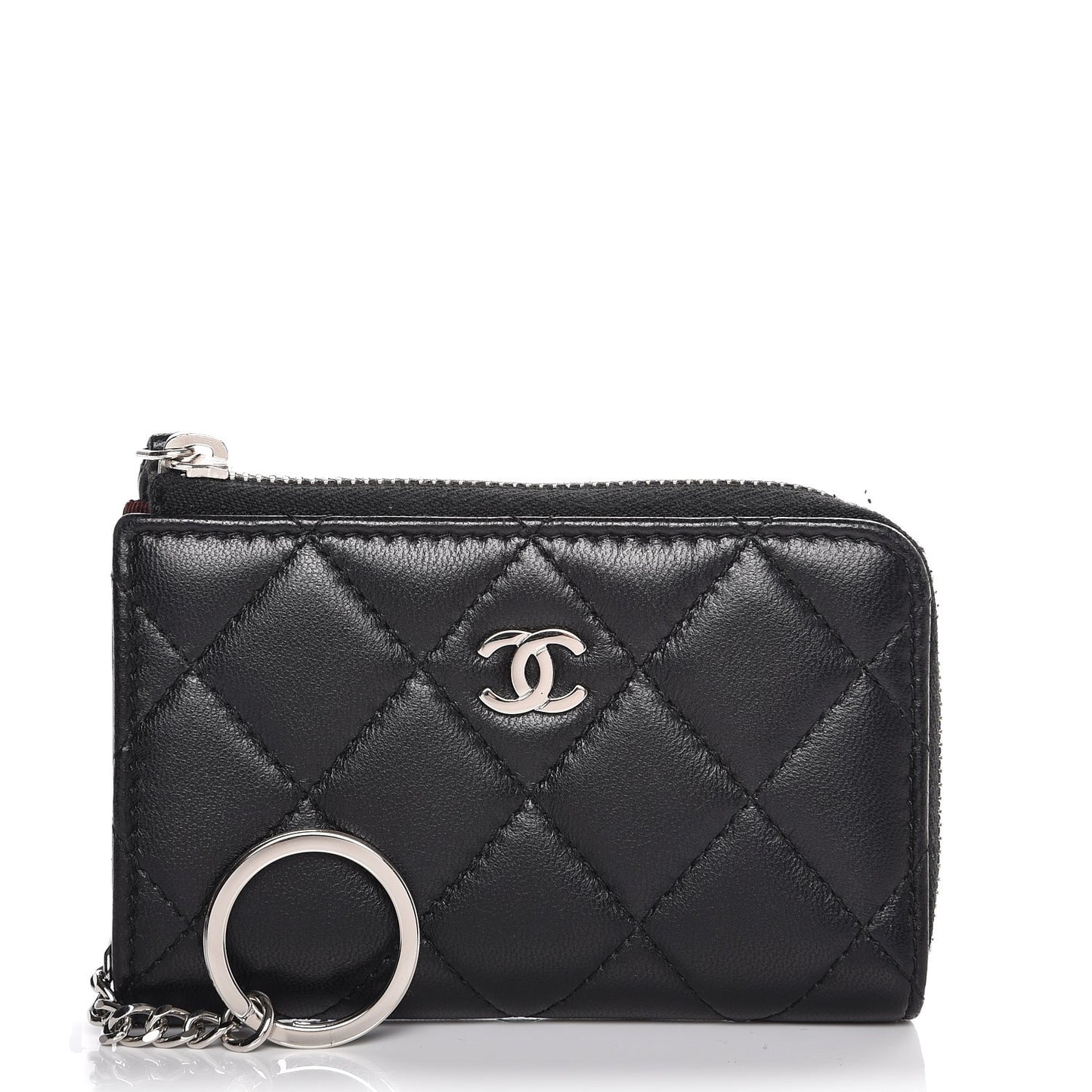 Lambskin Quilted Key Holder Case Black