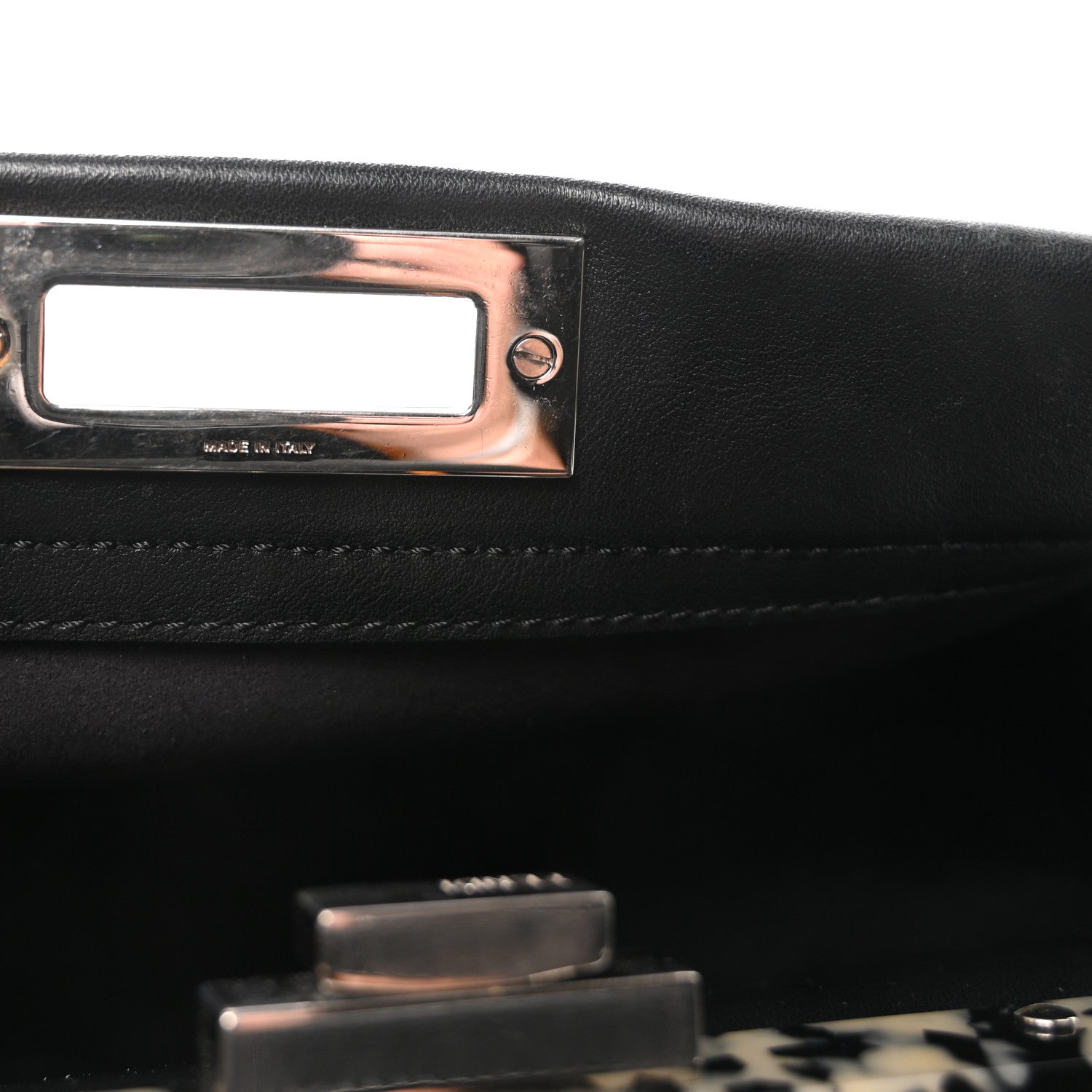 Fendi Vitello Dolce Shiny Nappa Plexglass Granite Medium Peekaboo Iconic Satchel Black 7 of 10