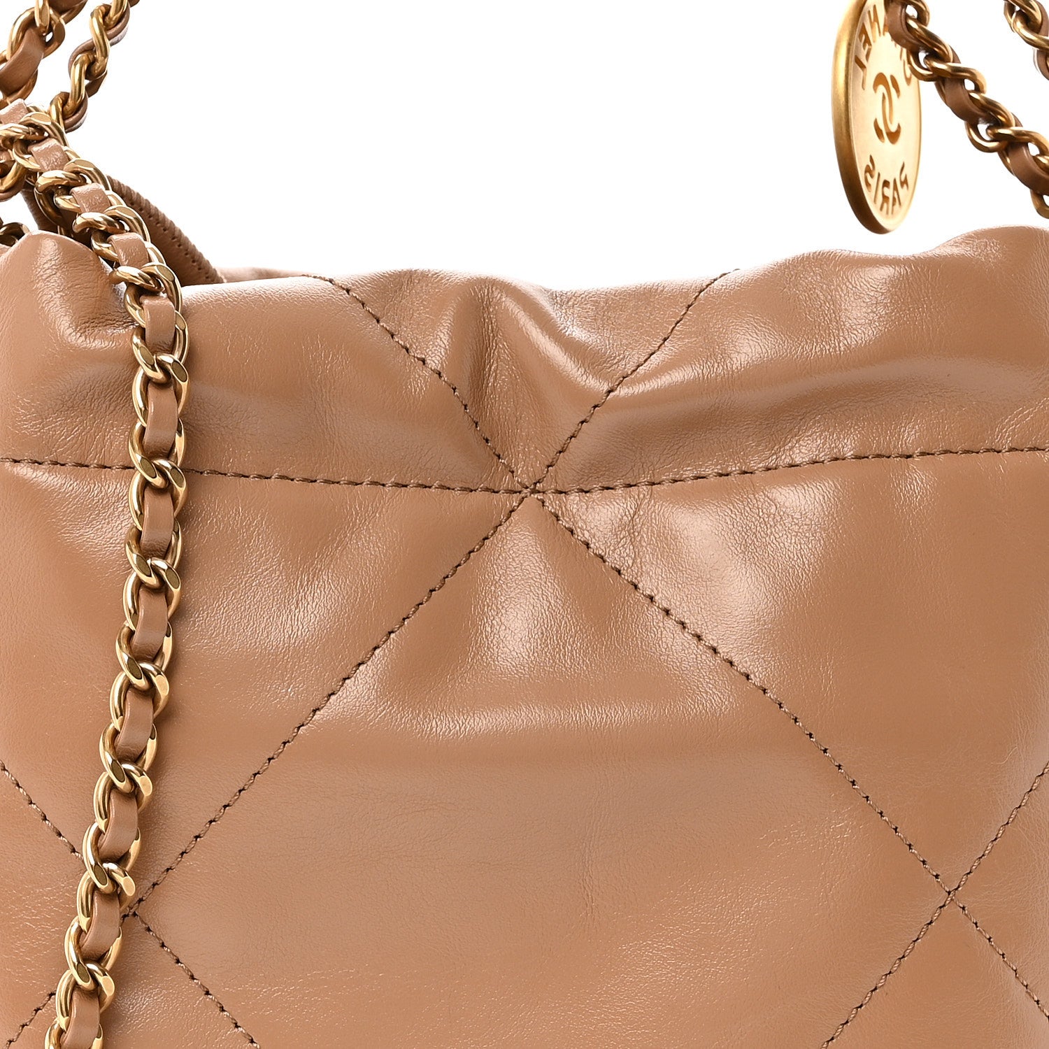 Chanel Shiny Calfskin Quilted Mini Chanel 22 Dark Beige 8 of 15