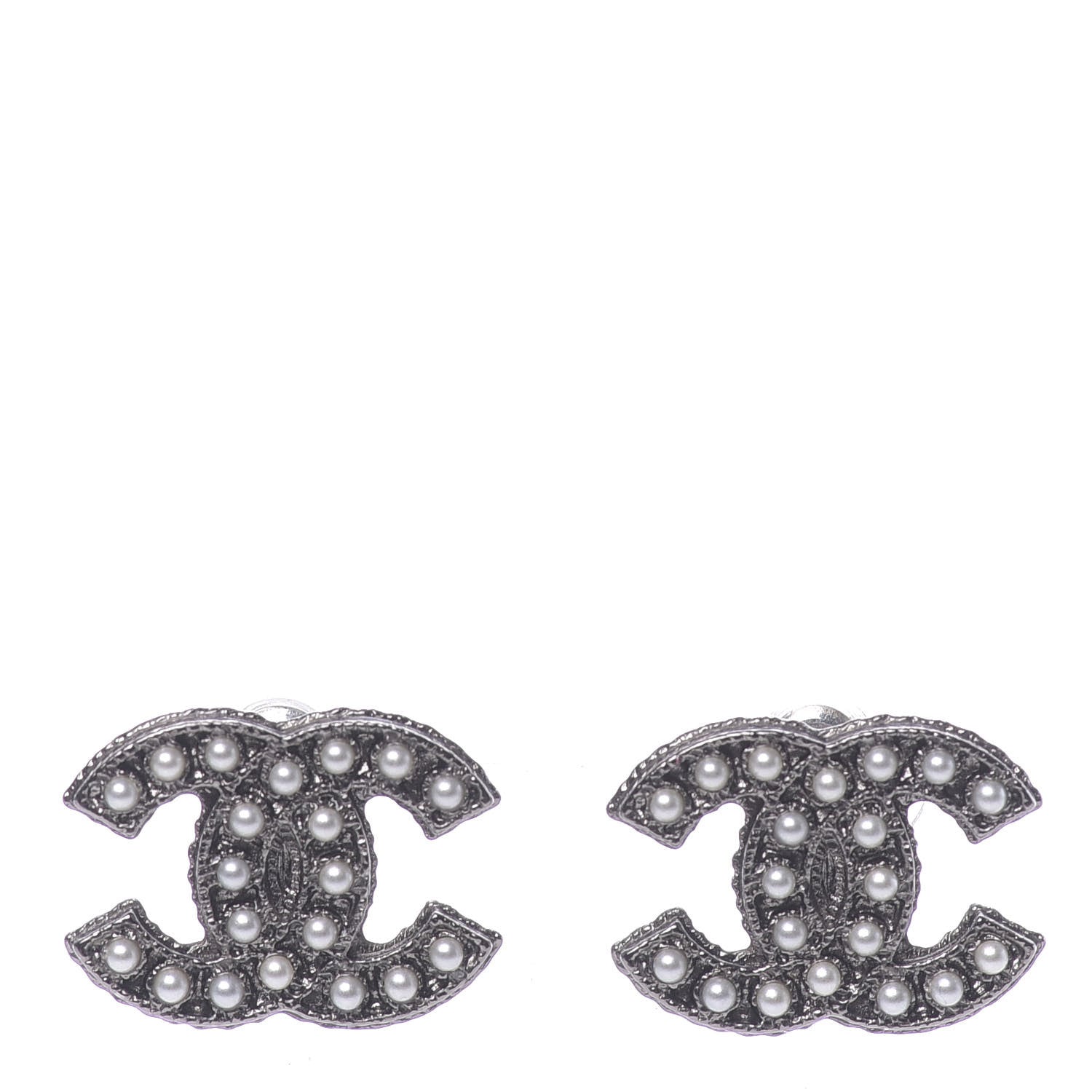 Chanel Pearl Crystal CC Earrings Dark Silver 1 of 4
