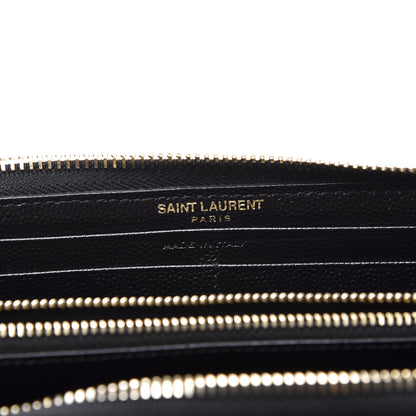 Saint Laurent Grain De Poudre Matelasse Chevron Monogram Zip Around Wallet Black 7 of 9