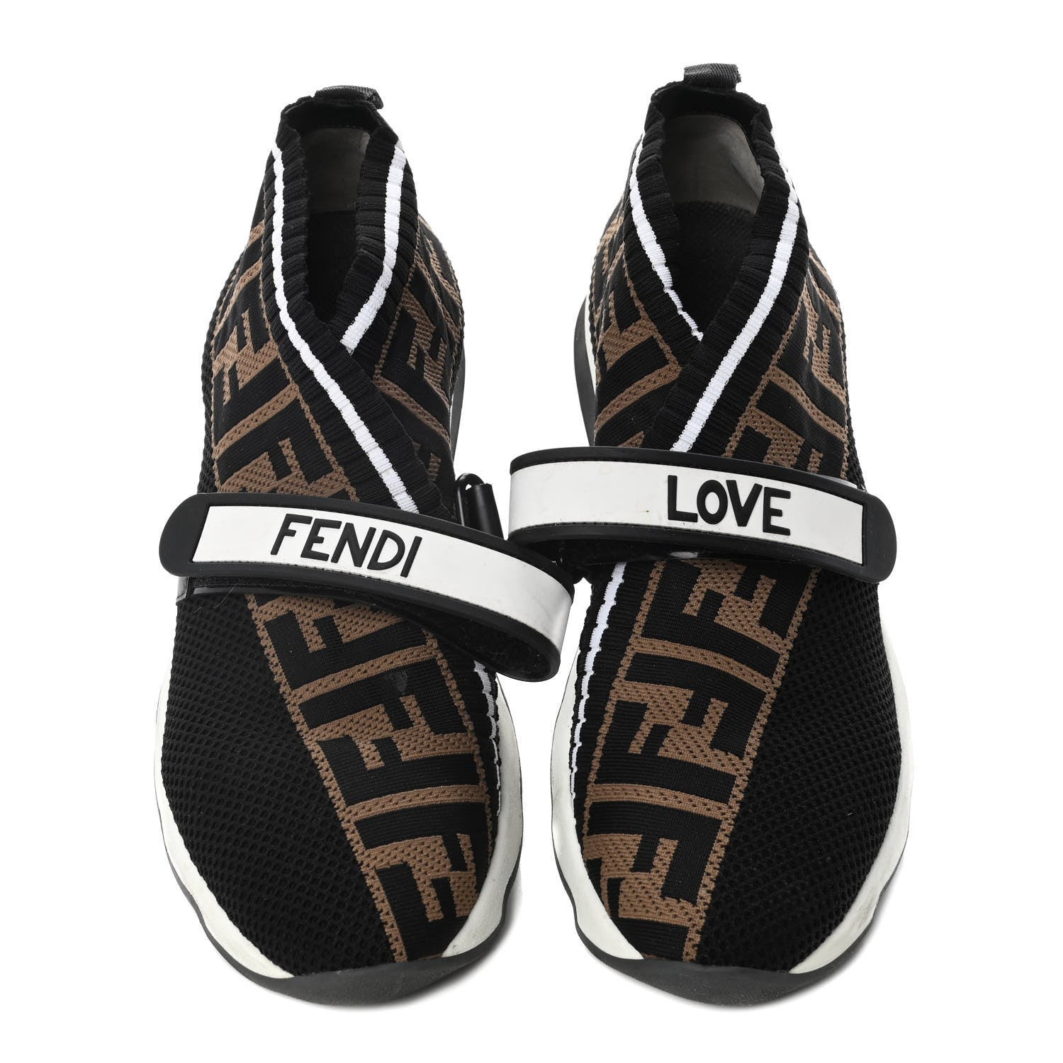 Fendi Stretch Yarn FF Stiff Band Rockoko Sneakers 39 Black White Tobacco 9 of 24