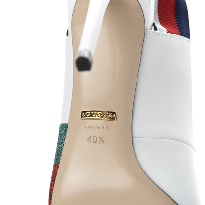 Gucci Calfskin Glitter Web High Heel Slingback Pumps 40.5 White 8 of 10