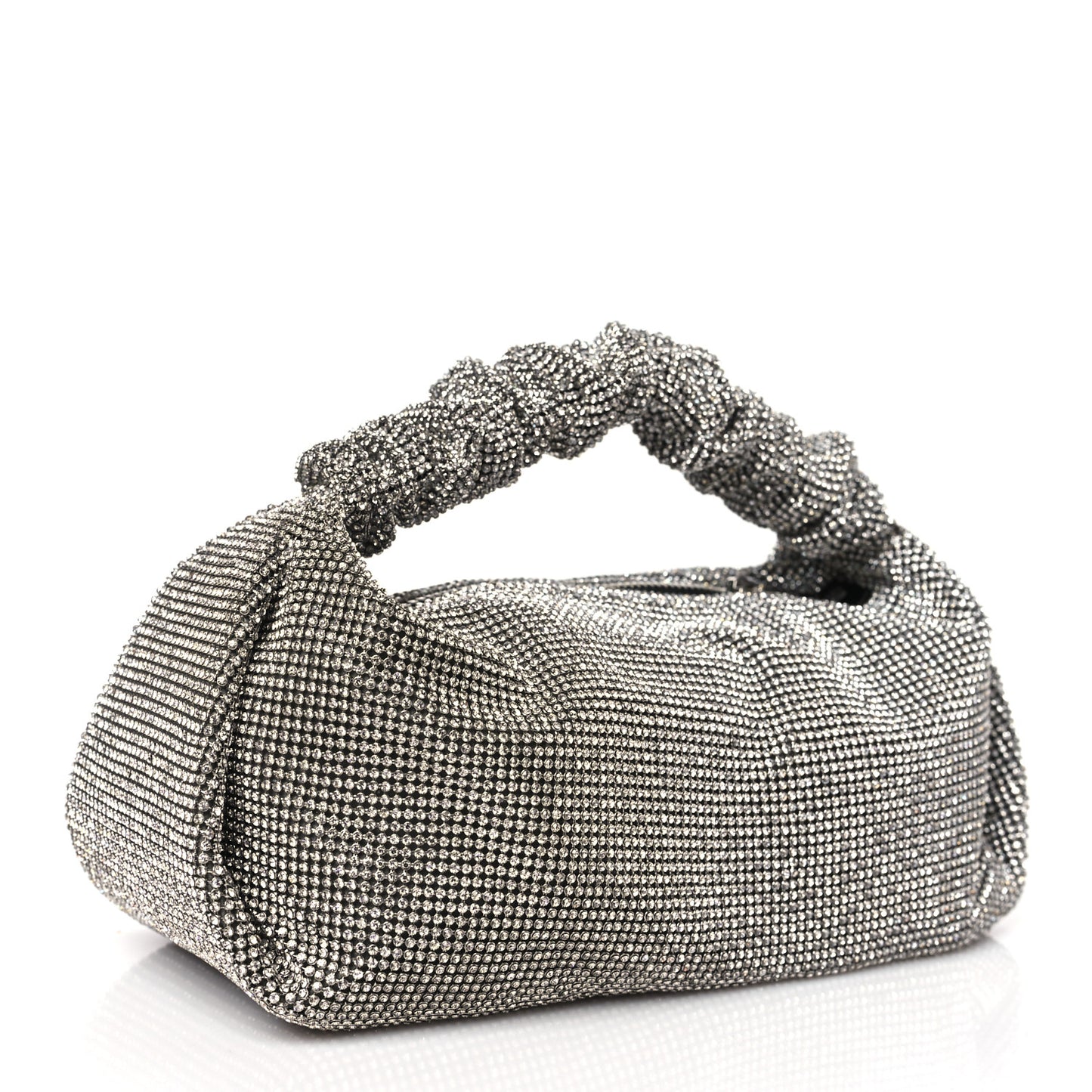 Mesh Crystal Rhinestone Mini Scrunchie Clutch Black Silver