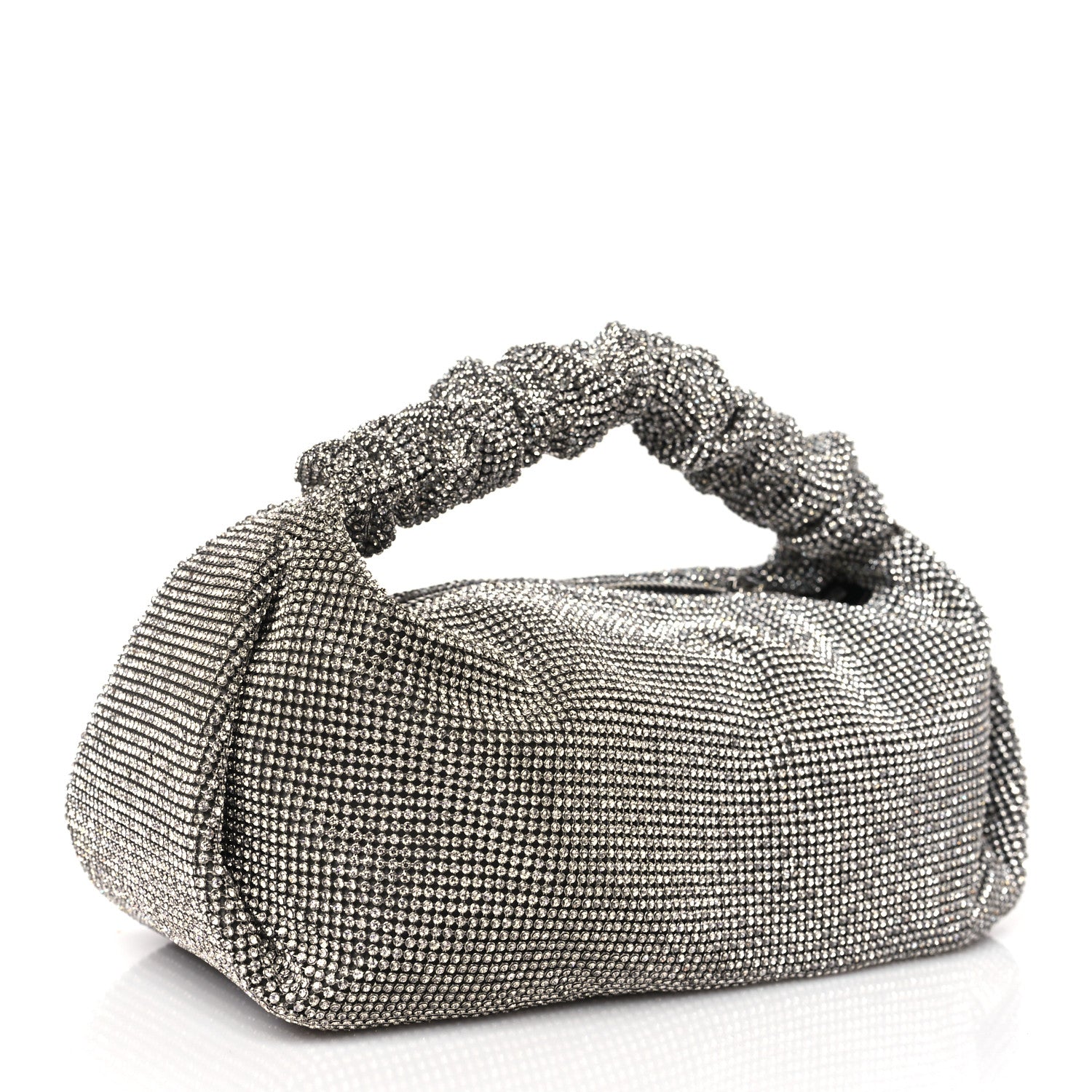 Alexander Wang Mesh Crystal Rhinestone Mini Scrunchie Clutch Black Silver 3 of 8