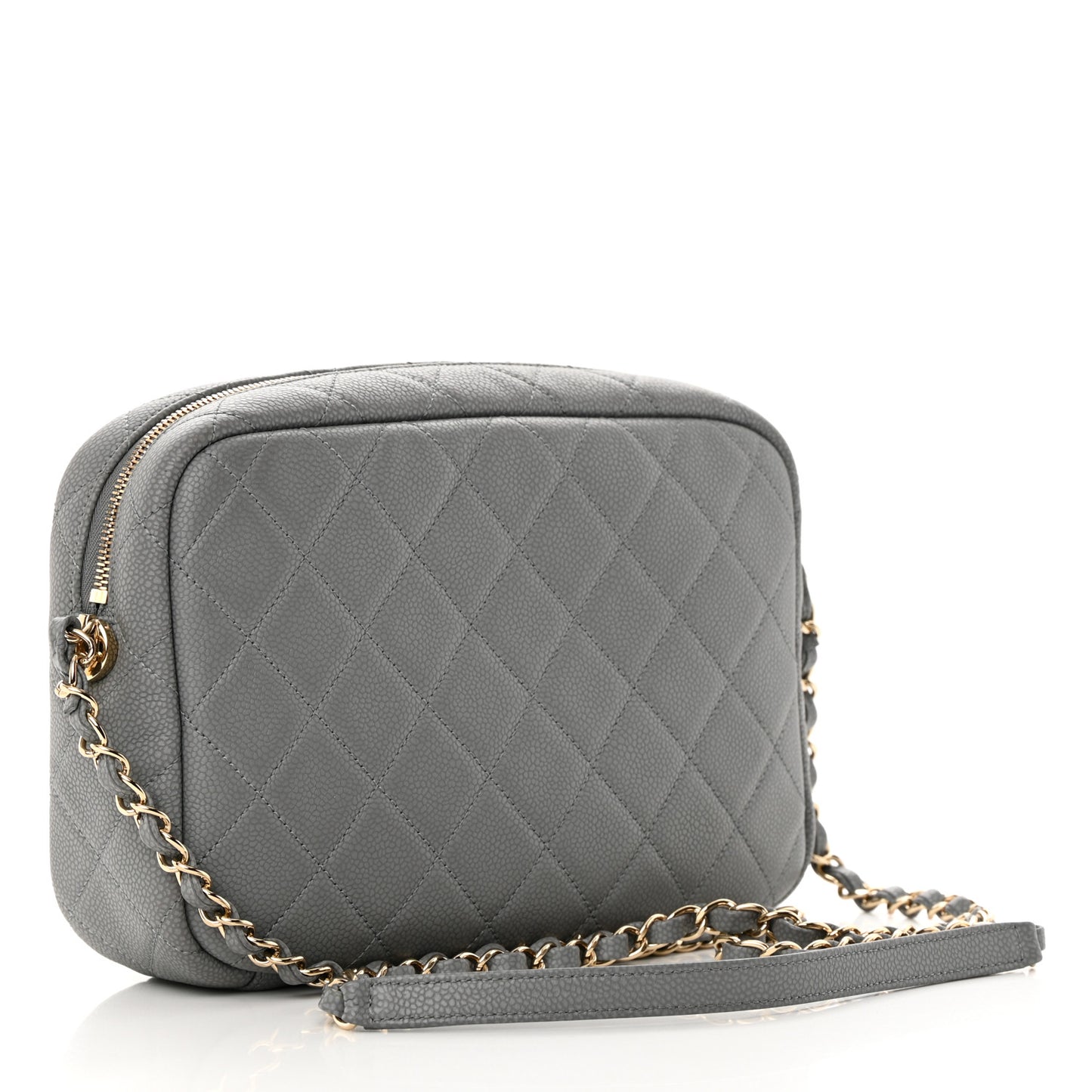 Iridescent Caviar Flat Quilted Small Coco Tassel Camera Case Grey