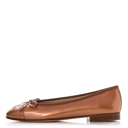 Chanel Patent CC Cap Toe Ballerina Flats 36 Beige Fonce 1 of 14