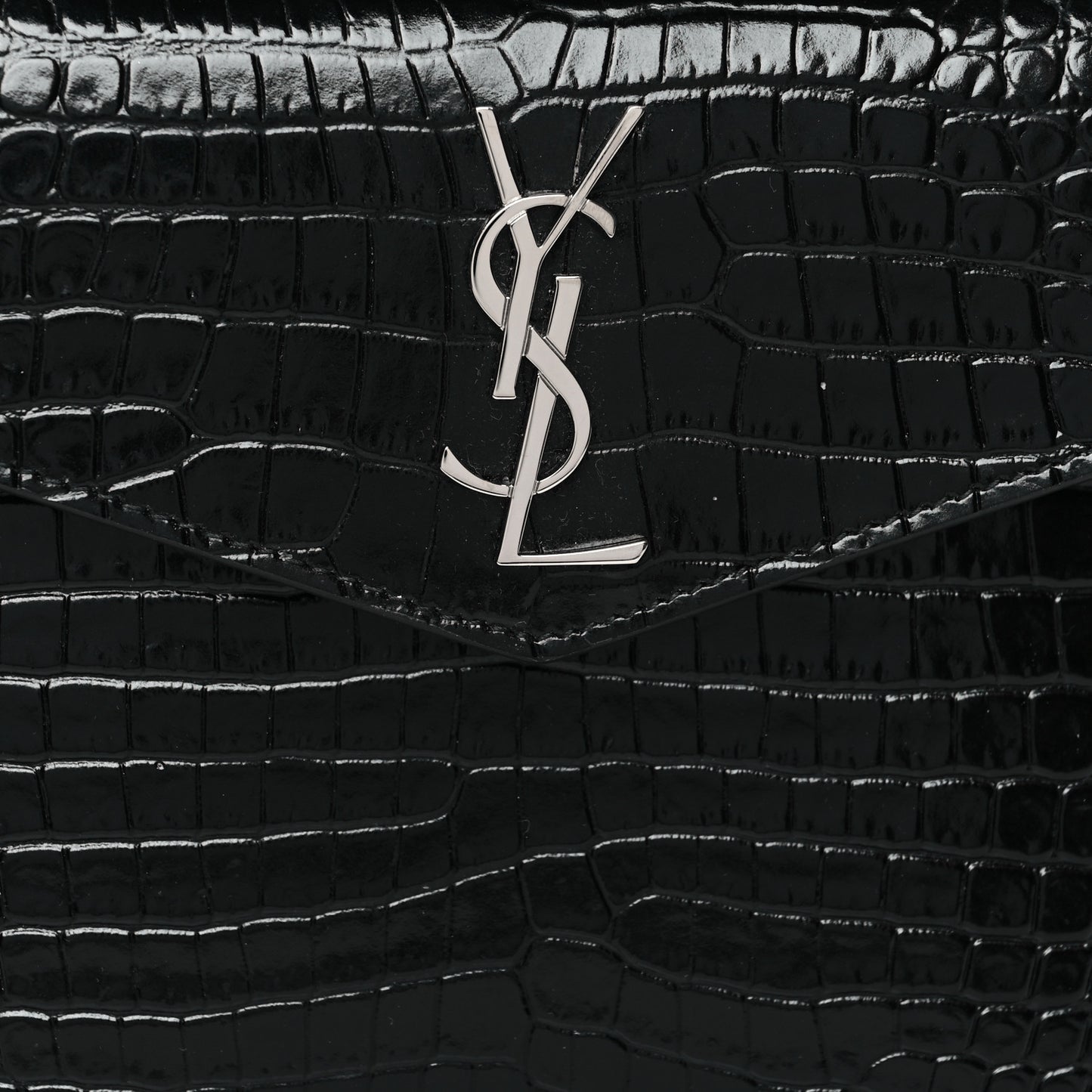 Calfskin Crocodile Embossed Monogram Uptown Baby Pouch Black