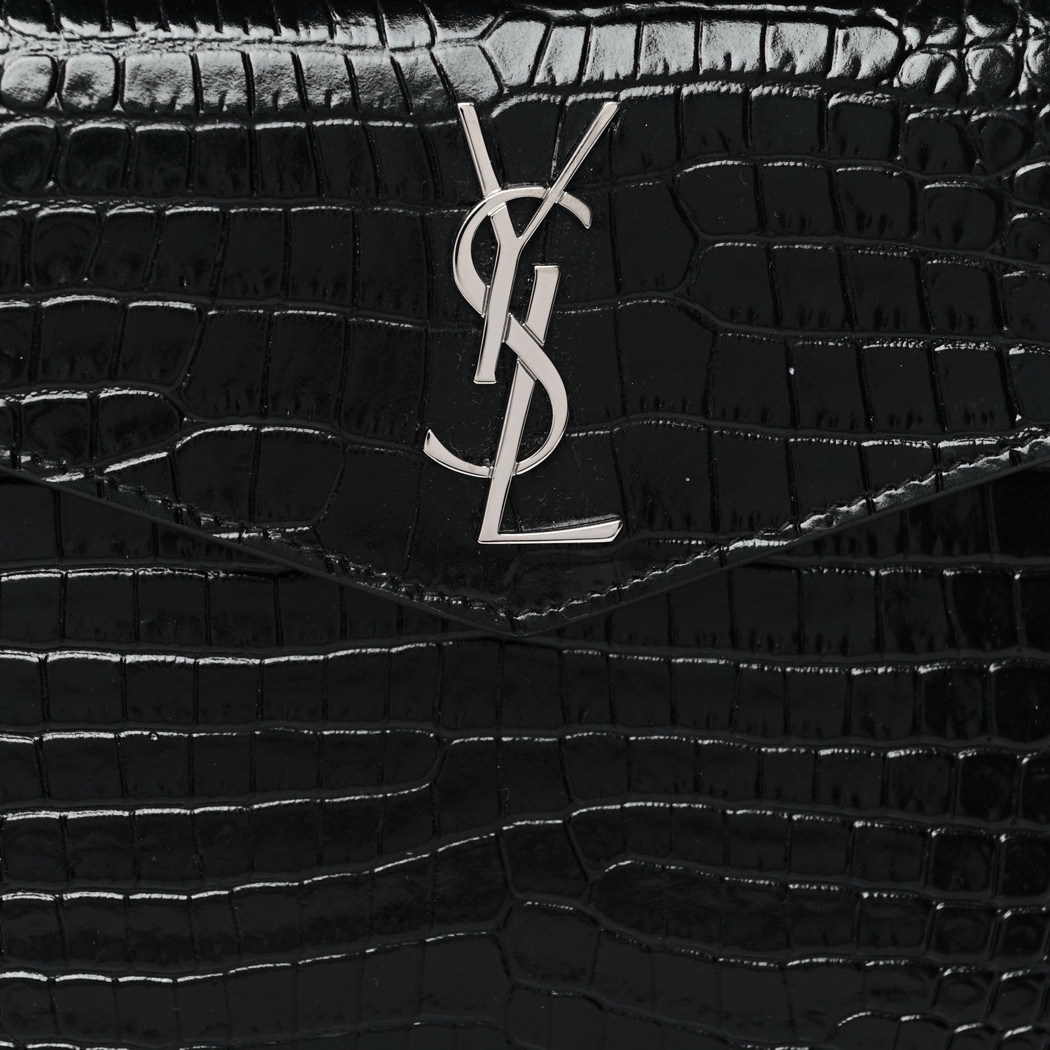 Saint Laurent Calfskin Crocodile Embossed Monogram Uptown Baby Pouch Black 6 of 6