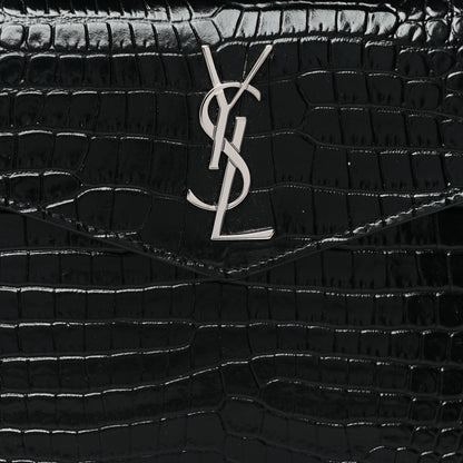 Saint Laurent Calfskin Crocodile Embossed Monogram Uptown Baby Pouch Black 6 of 6