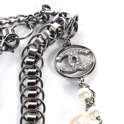 Chanel Pearl Chain And Bow Necklace Dark Silver 6 of 7