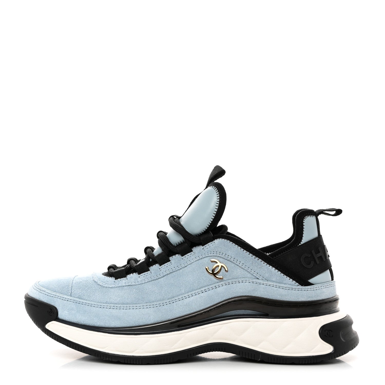 Chanel Suede Calfskin Nylon Grosgrain CC Sneakers 40 Light Blue 1 of 8