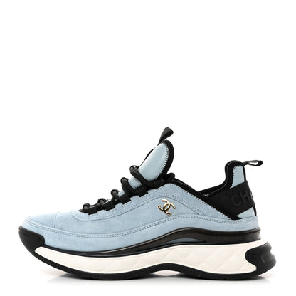 Chanel Suede Calfskin Nylon Grosgrain CC Sneakers 40 Light Blue 1 of 8