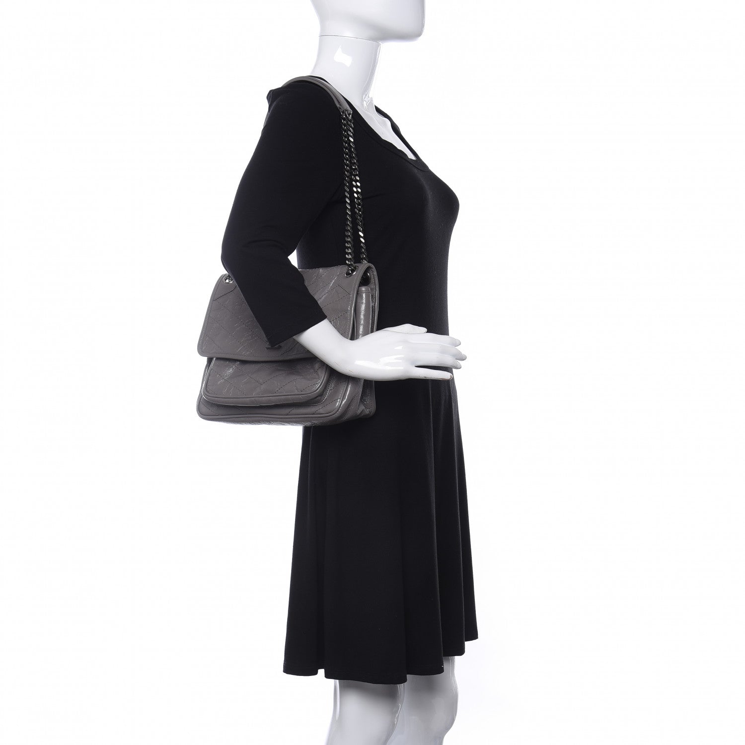 Saint Laurent Crinkled Calfskin Matelasse Monogram Medium Niki Chain Satchel Fog 2 of 9