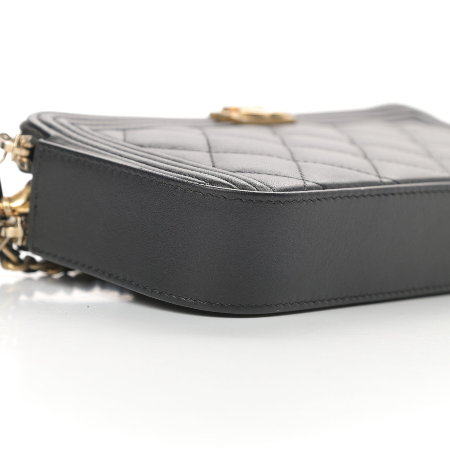 Lambskin Quilted Small Boy Clutch With Chain Black