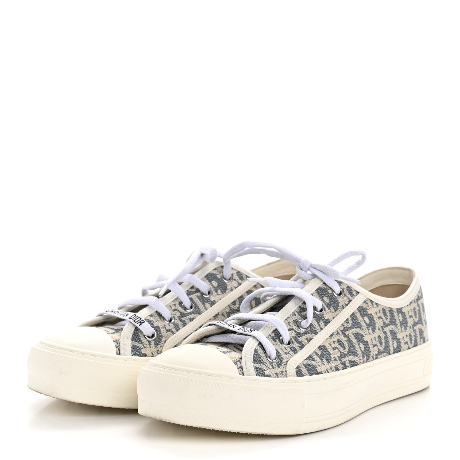 Christian Dior Oblique Chambray Raffia Effect Walk'N'Dior Low Top Sneakers 38 Blue Light Biscuit 4 of 9