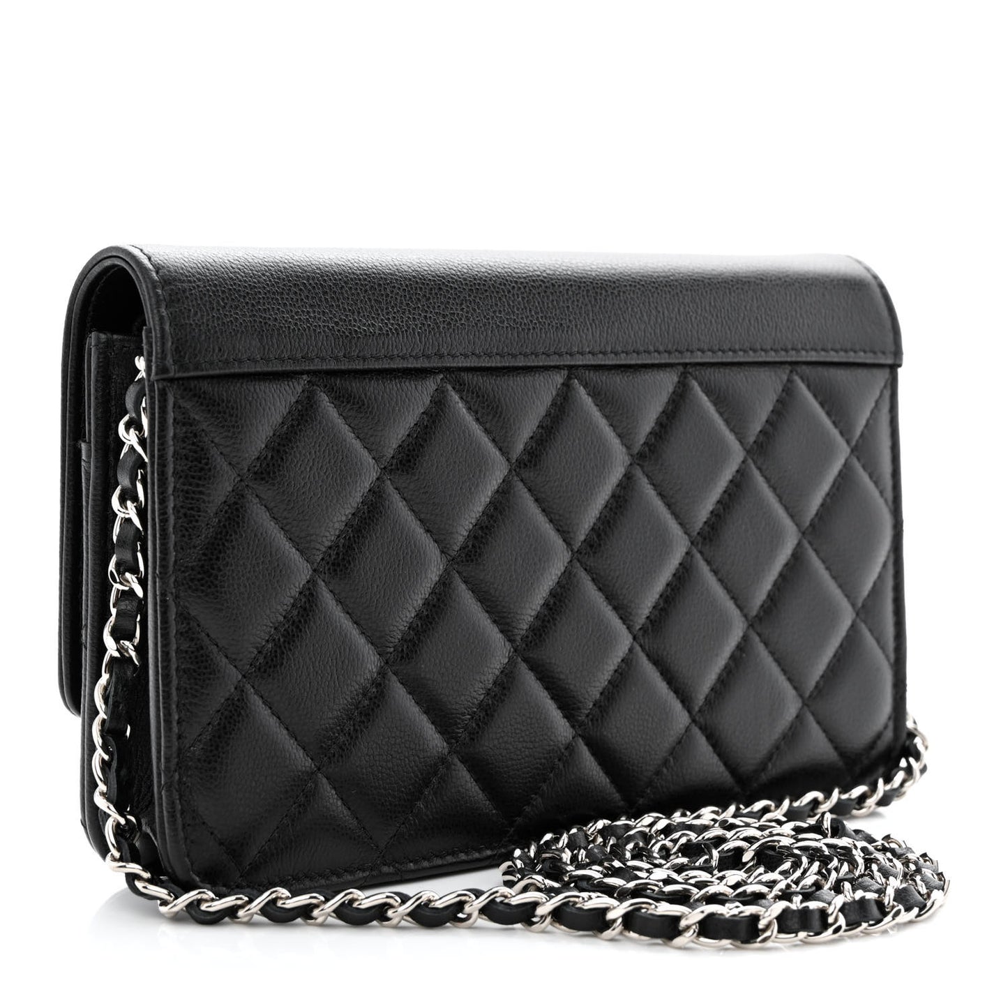 Grained Calfskin Quilted CC Box Wallet On Chain WOC Black