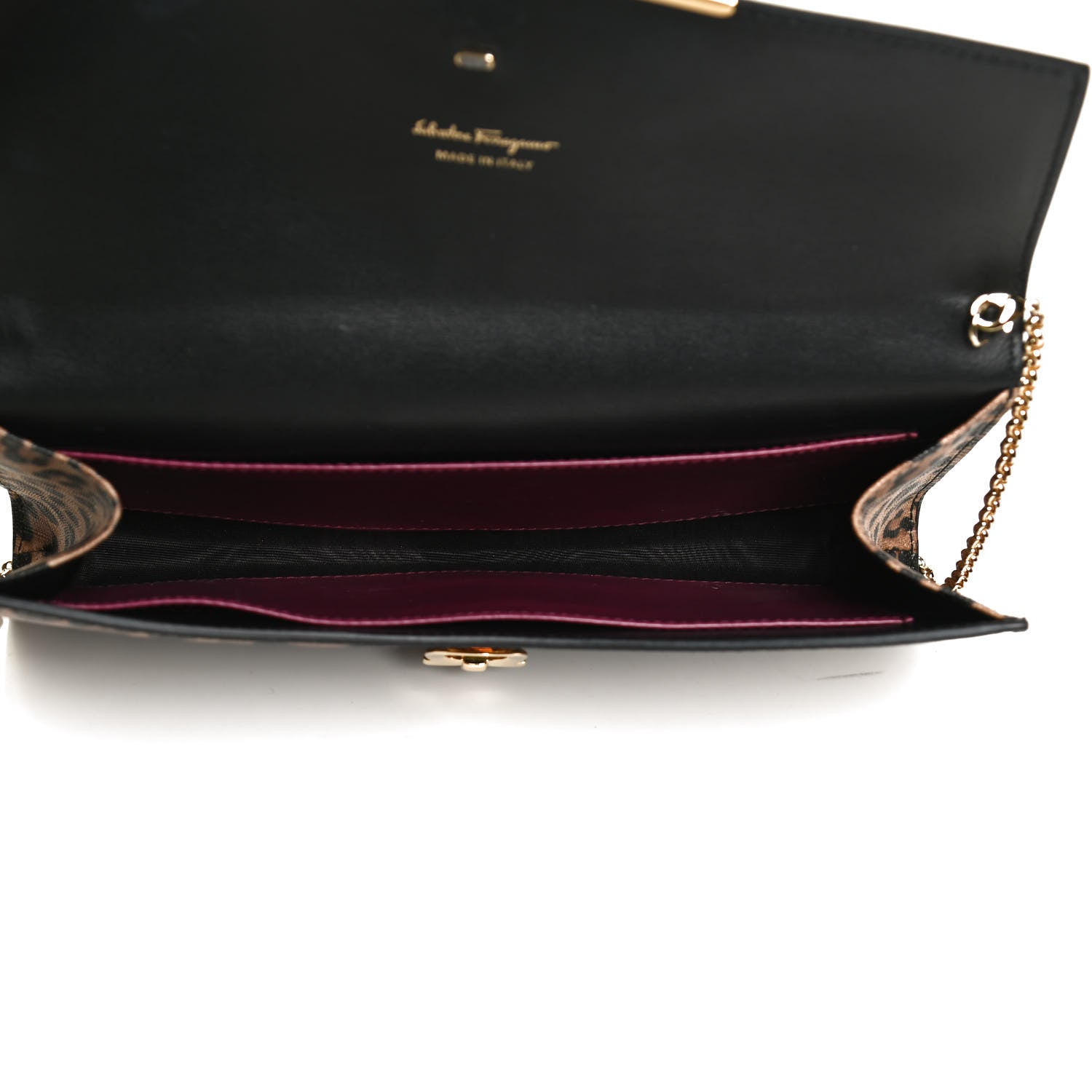 Salvatore Ferragamo Grained Calfskin Leopard Print Gancio Shoulder Bag Black 7 of 10