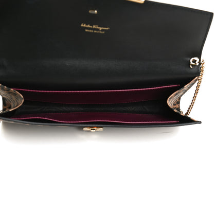Salvatore Ferragamo Grained Calfskin Leopard Print Gancio Shoulder Bag Black 7 of 10