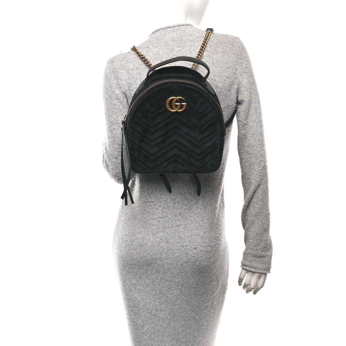 Authentic Black Gucci Velvet Matelasse GG Marmont Dome Backpack Gucci Velvet Matelasse GG Marmont Dome Backpack Black  main image 4