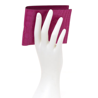 Hermes Shiny Alligator MC2 Copernic Compact Wallet Rose Scheherazade 2 of 8