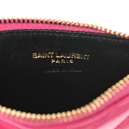 Saint Laurent Grain De Poudre Matelasse Chevron Monogram Fragments Zippered Card Case Fresh Fuxia 6 of 7