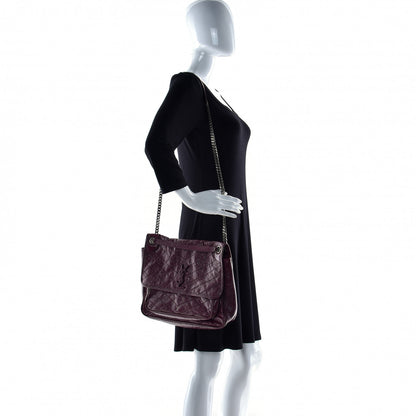 Saint Laurent Crinkled Calfskin Matelasse Monogram Large Niki Chain Satchel Rouge Legion 6 of 21