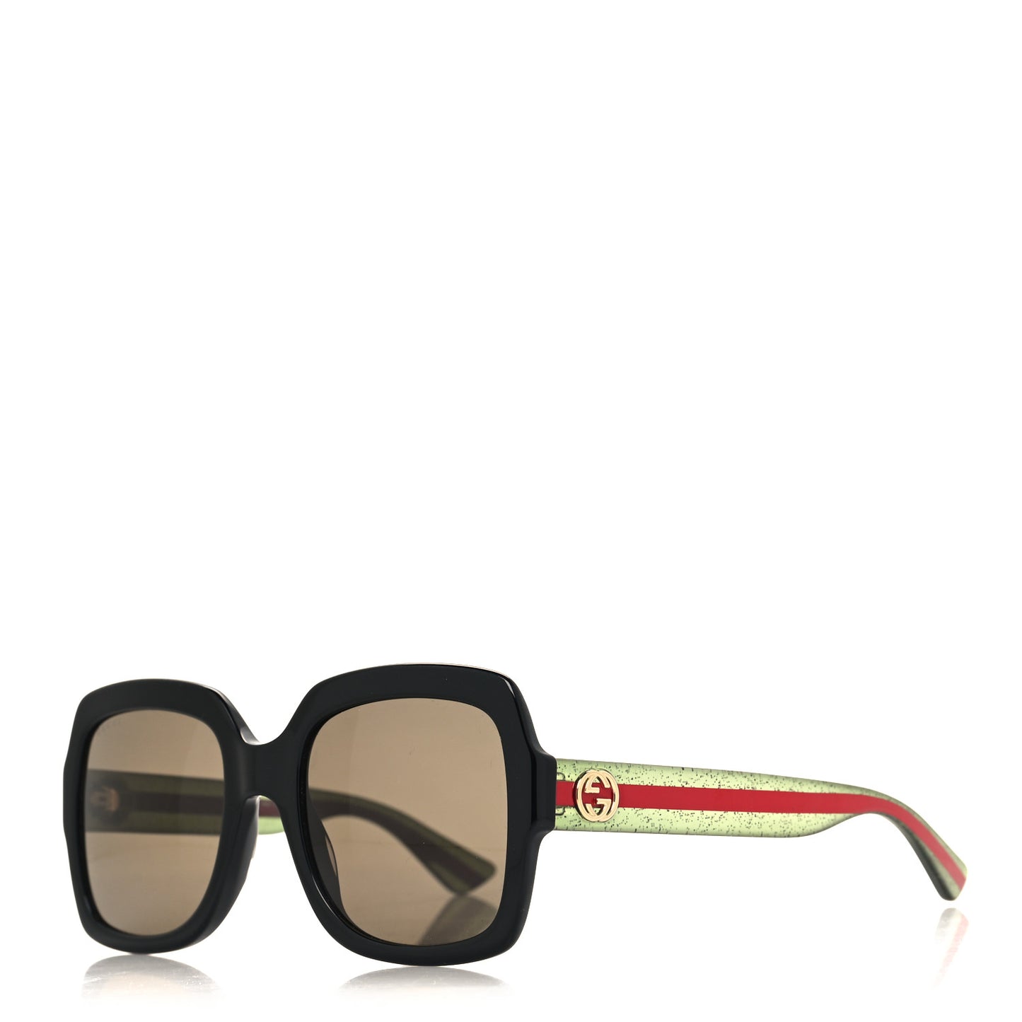 Acetate Square Frame Web Glitter Sunglasses GG0036S Black Green
