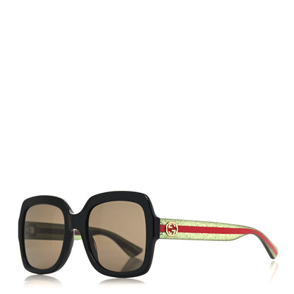Gucci Acetate Square Frame Web Glitter Sunglasses GG0036S Black Green 1 of 8
