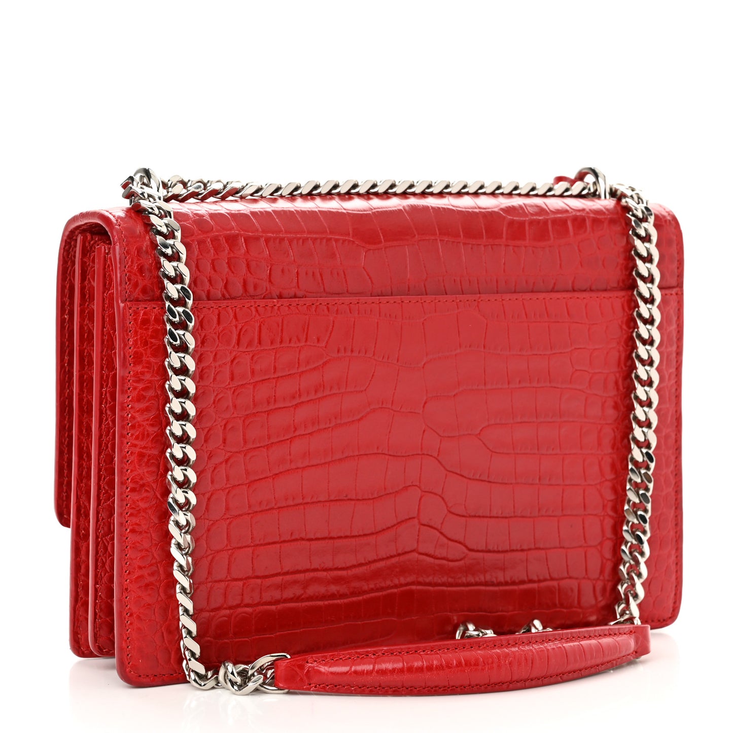 Calfskin Crocodile Embossed Medium Monogram Sunset Rouge Eros