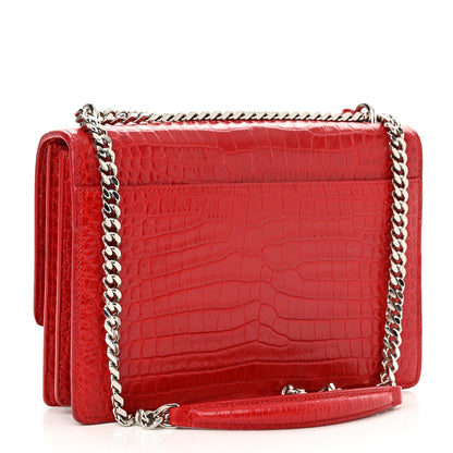 Saint Laurent Calfskin Crocodile Embossed Medium Monogram Sunset Rouge Eros 3 of 10