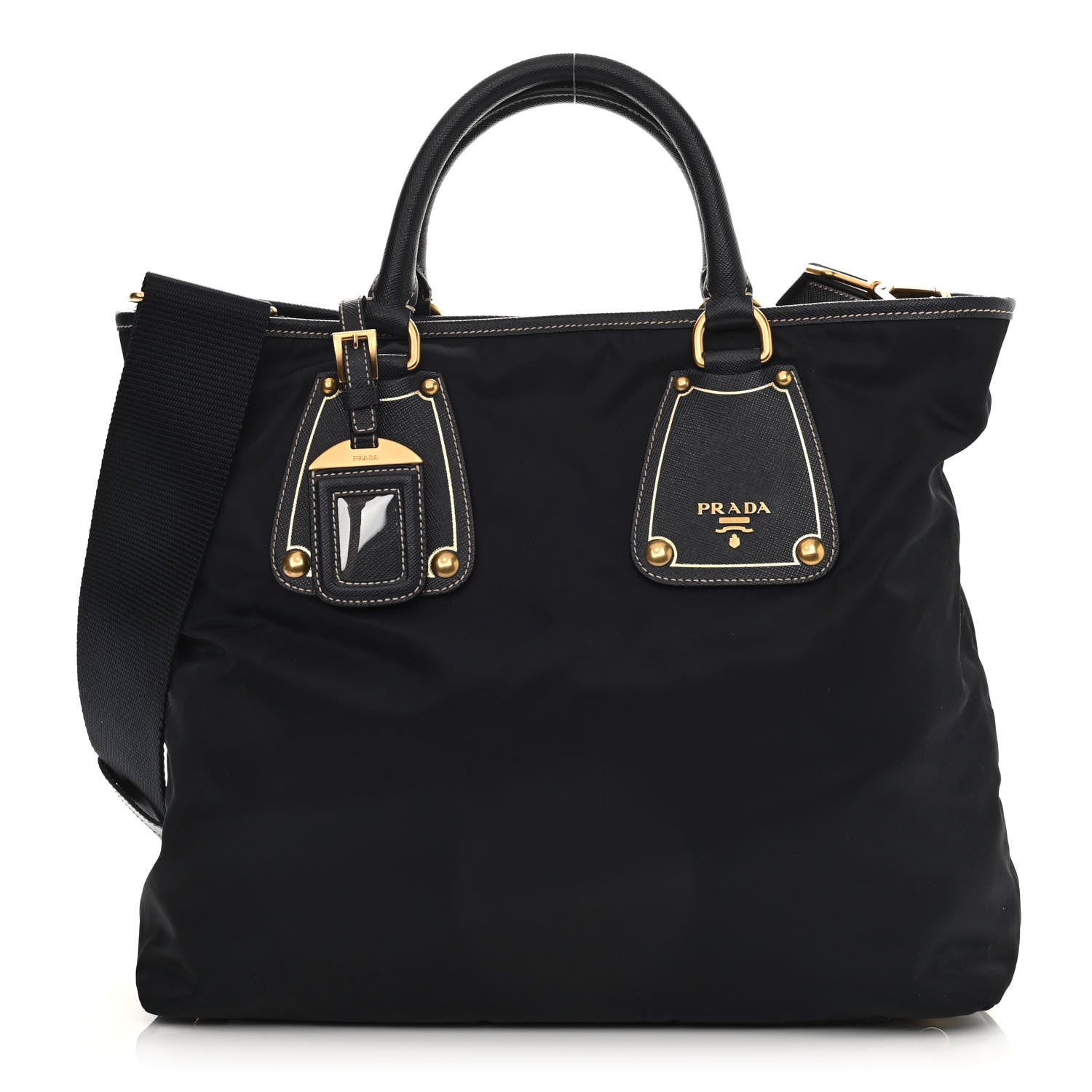 Prada Tessuto Nylon Saffiano Tote Navy 1 of 9