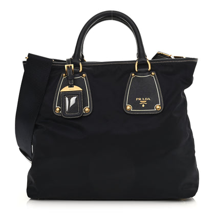 Prada Tessuto Nylon Saffiano Tote Navy 1 of 9