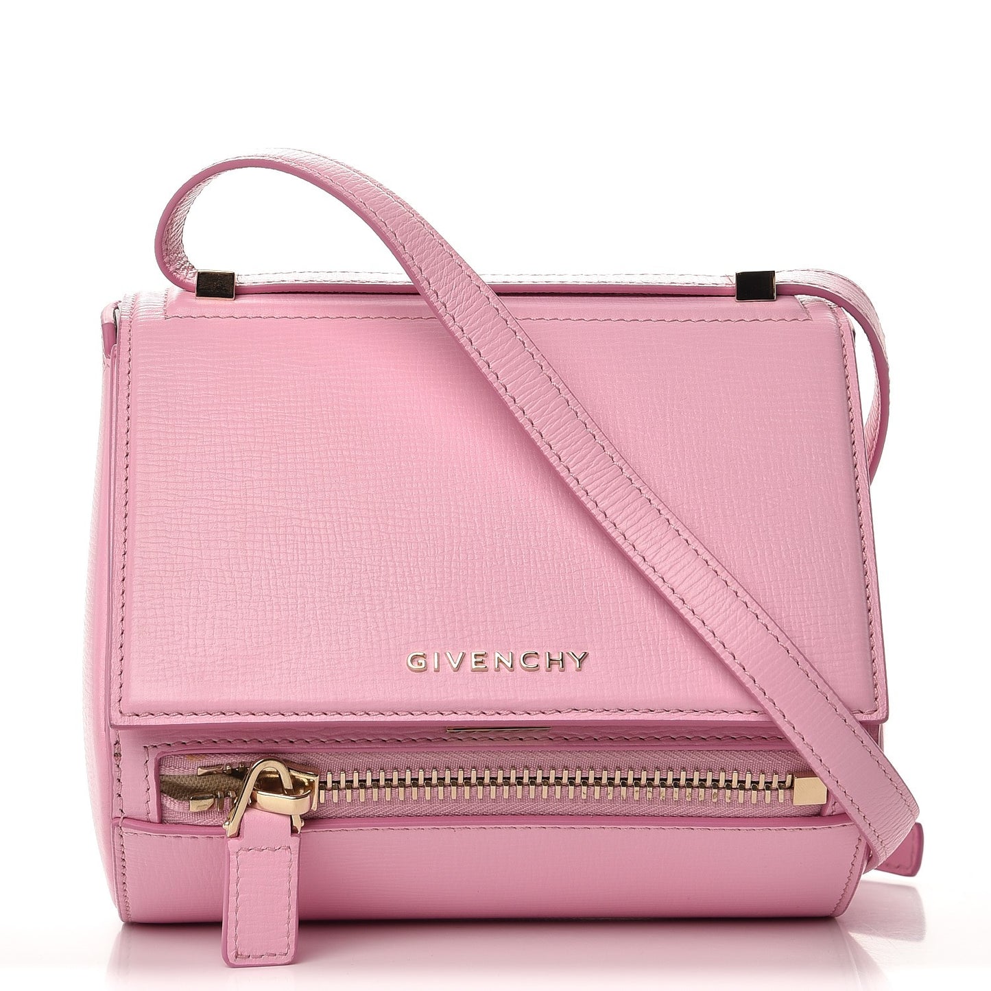 Textured Calfskin Mini Pandora Box Crossbody Bag Bright Pink
