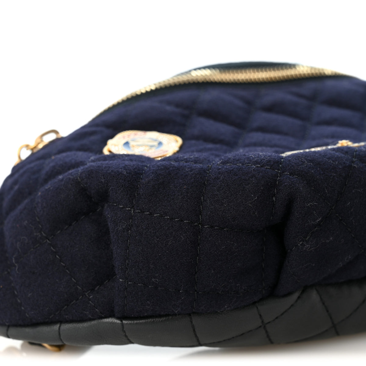 Chanel Wool Lambskin Quilted Paris Hamburg Charms Waist Bag Dark Navy 9 of 10