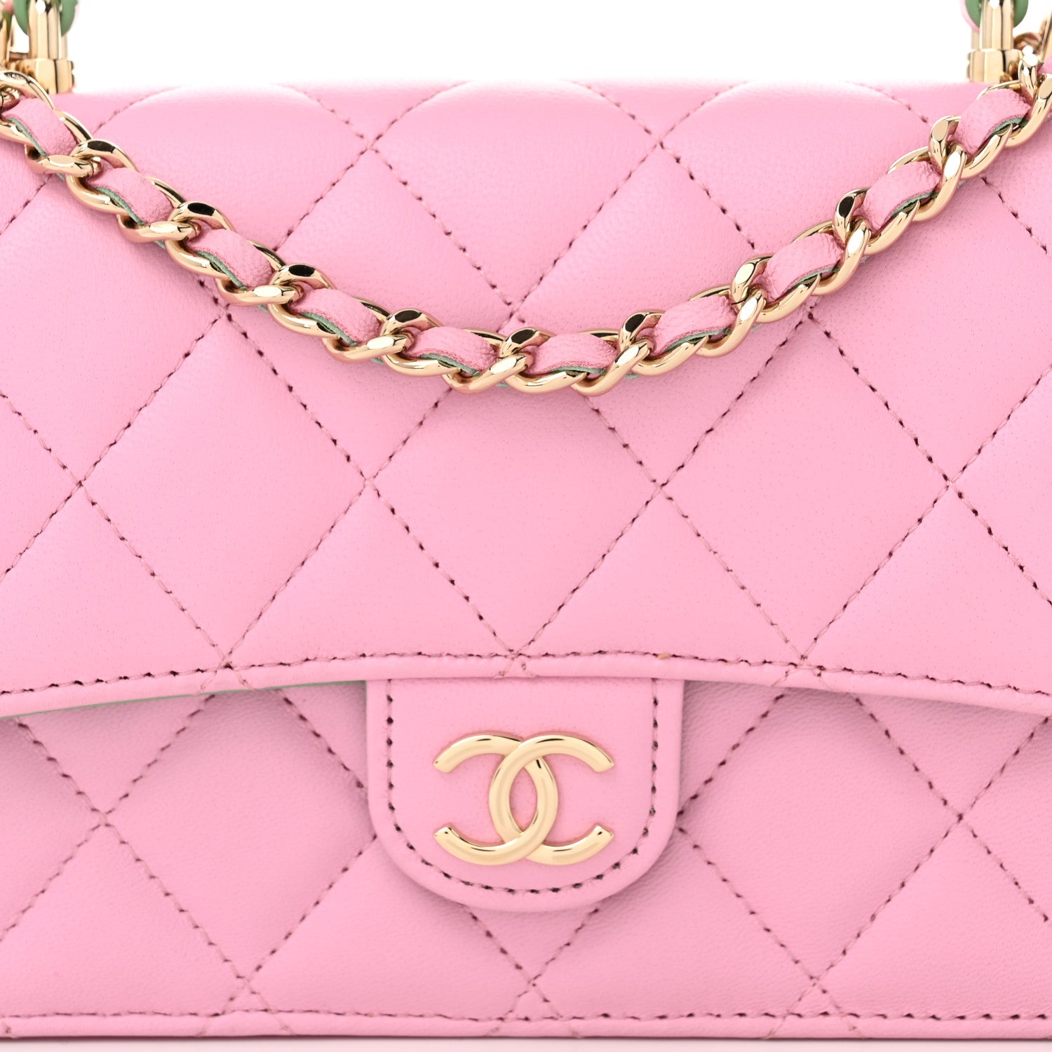 Chanel Lambskin Quilted Flap Phone Holder With Chain Lilac Light Green 9 of 12