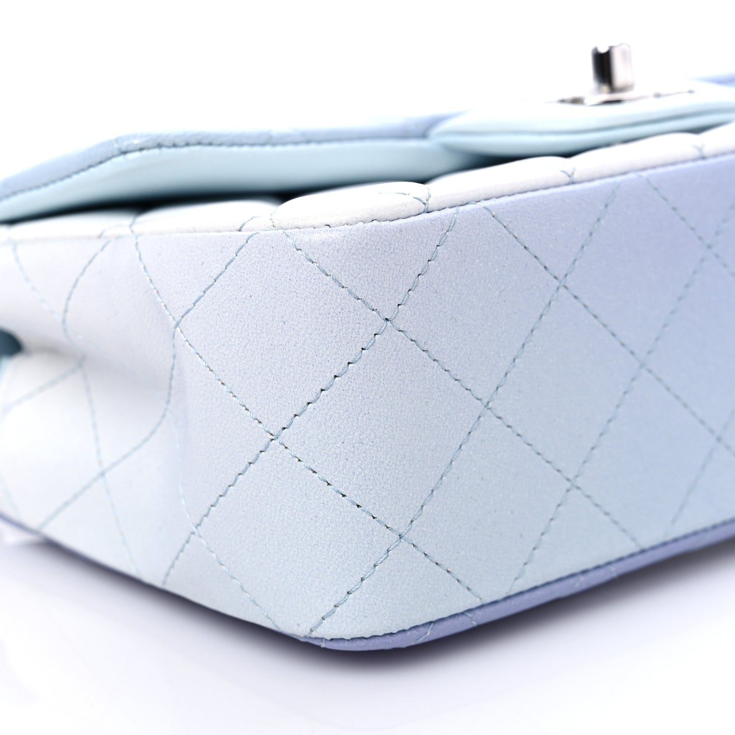 Perforated Lambskin Quilted Mini Rectangular Flap Light Blue Light Purple White